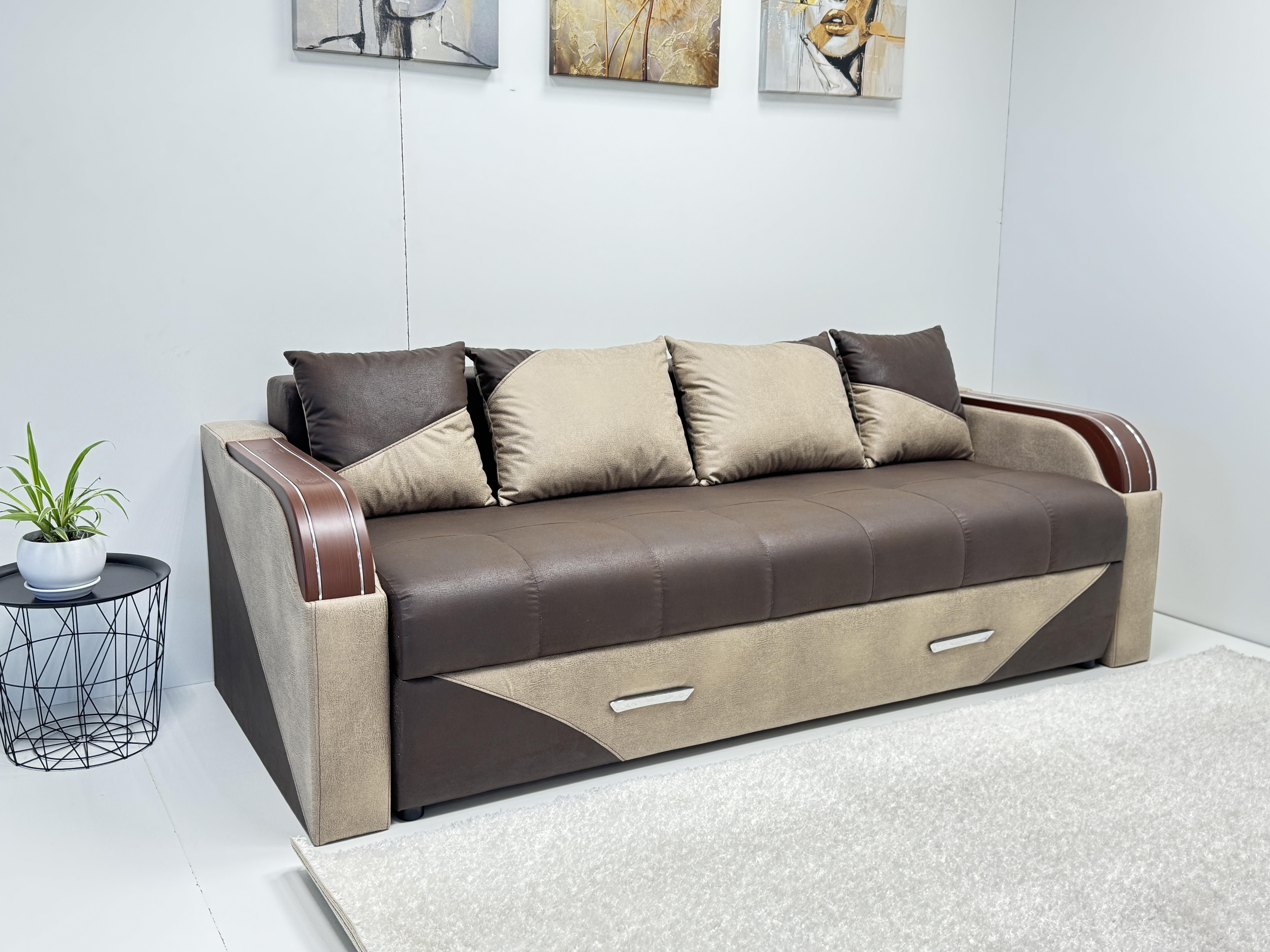 Диван еврокнижка Комфорт 220х98 см Бежево-коричневый