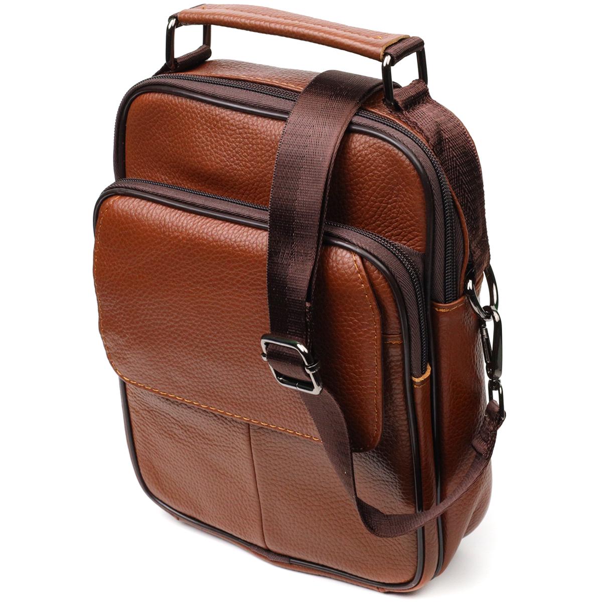 Мессенджер мужской Vintage Bag 21951 из натуральной кожи Светло-коричневый - фото 1
