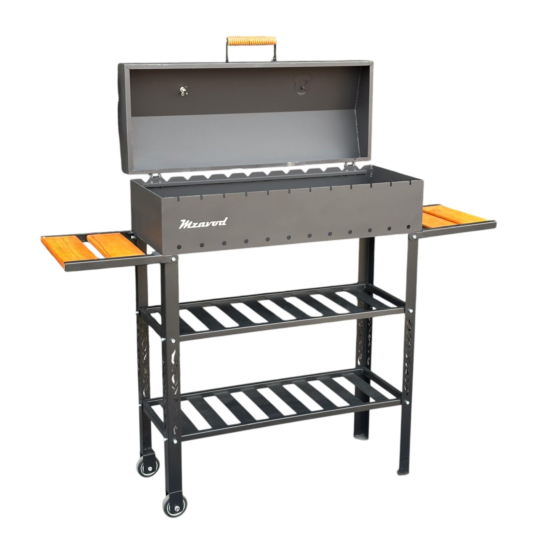 Мангал-барбекю Mzavod Гелиос стальной с крышкой и термометром на 12 шампуров 4 мм Черный (136-17-1070910100007)