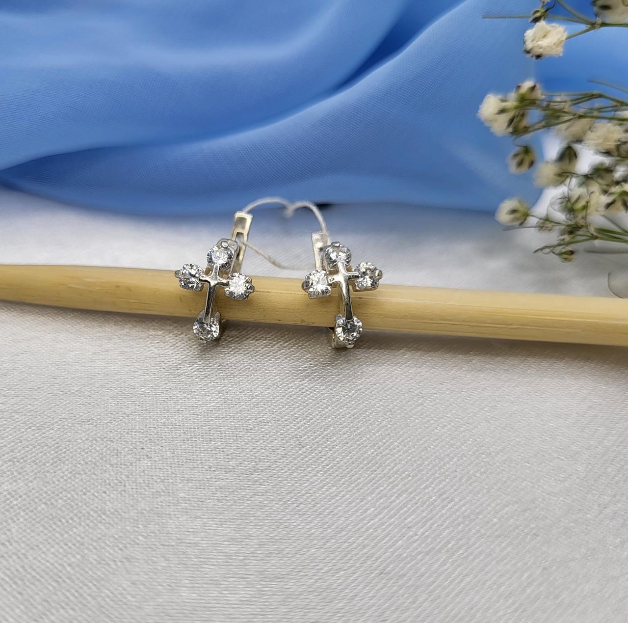 Серебряные серьги кресты с белыми камнями 2,20 г (925 2239)