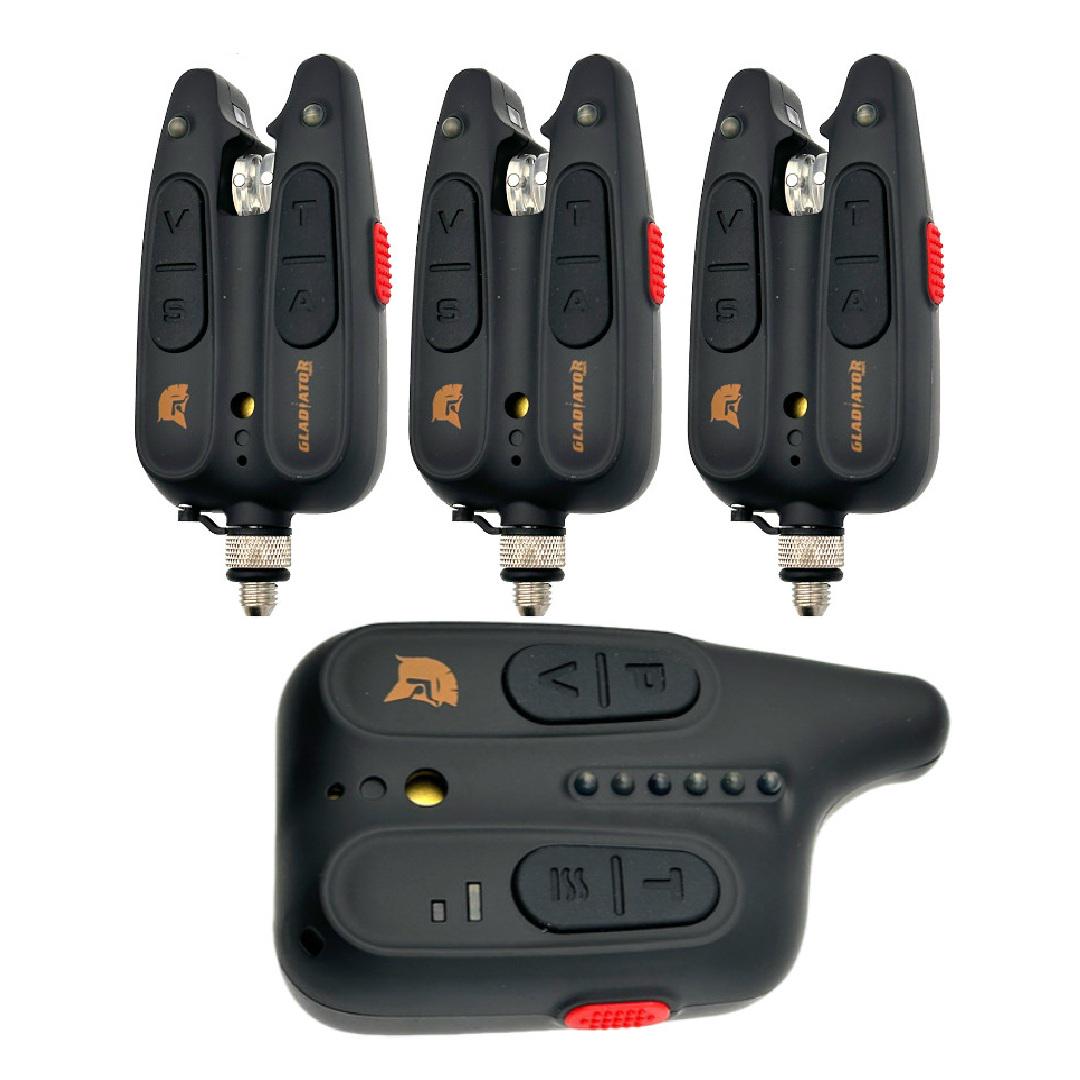 Набор сигнализаторов поклевки Gladiator RF1118 3+1 с пейджером в кейсе Black (RF11183)