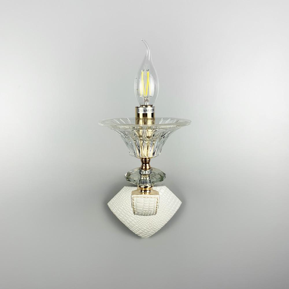 Бра с белой экокожией и прозрачным хрусталем (S 609/1 WT)