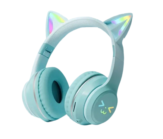 Наушники детские беспроводные CATEAR BT612 с ушками и RGB-подсветкой Bluetooth 5,3 MicroSD AUX Зеленый (2707873063)