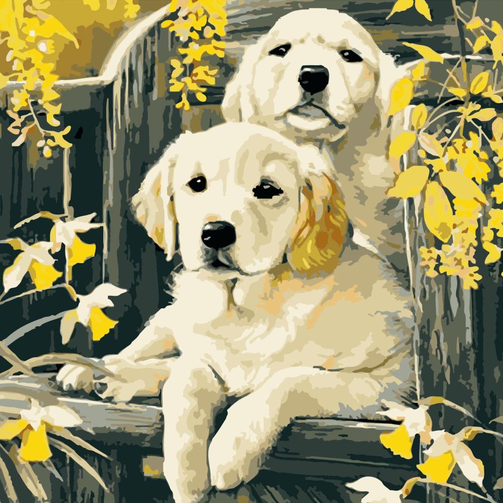 Картина за номерами Strateg Преміум Маленькі лабрадори 40х40 см (SK021)