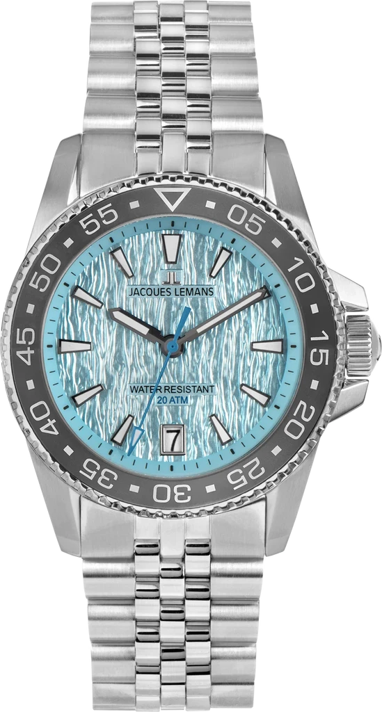 Наручные часы мужские Jacques Lemans Liverpool Diver 1-2205M со стальным корпусом WR 200 м и голубым циферблатом