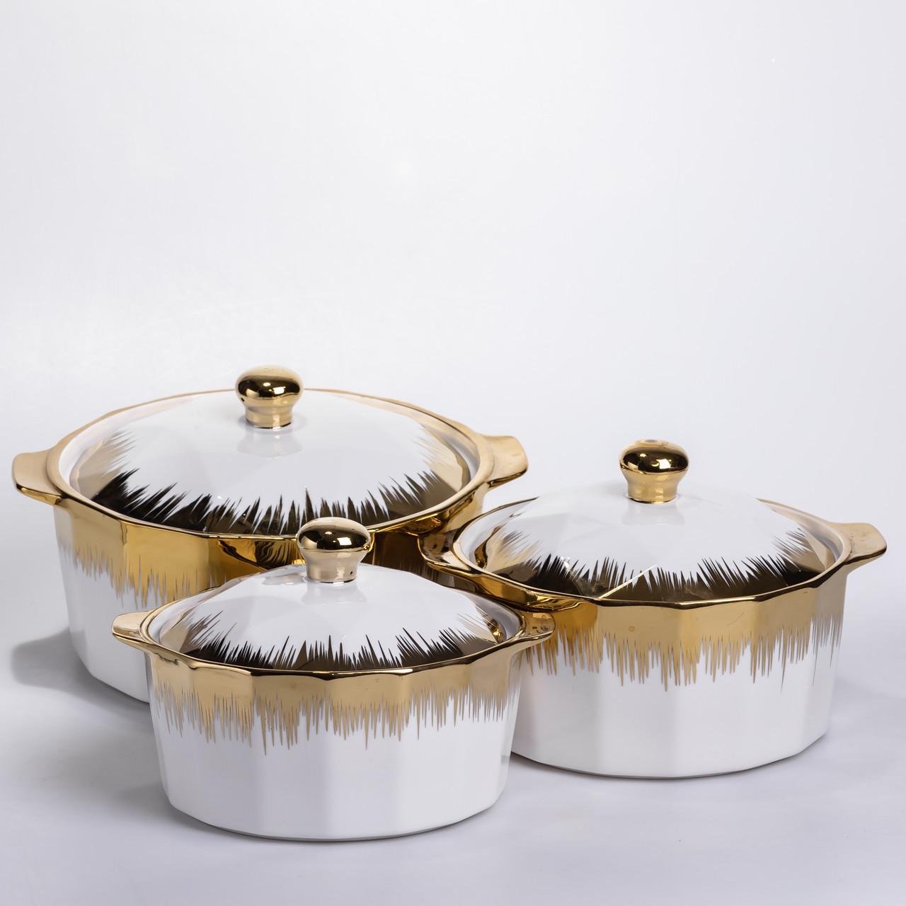 Набор супниц фарфоровых с крышкой и ручками для дома и ресторана с позолотой 3 шт. 1,5/2/3 л - фото 3 Набор супниц фарфоровых с крышкой и ручками для дома и ресторана с позолотой 3 шт. 1,5/2/3 л - фото 3