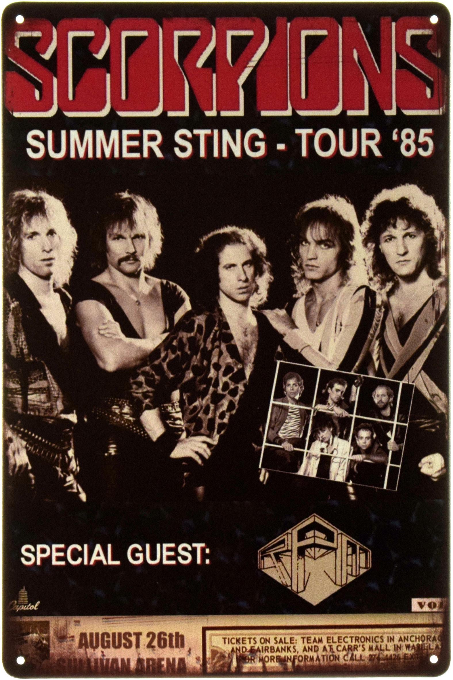 Табличка металлическая Scorpions Summer Sting-Tour 1985 20x30 см