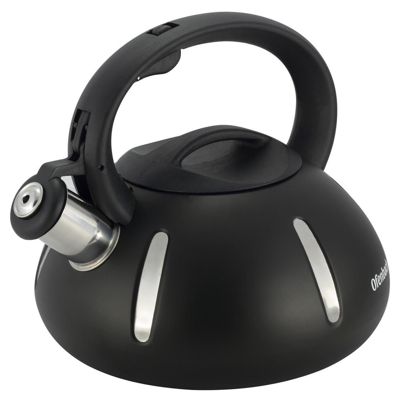 Чайник со свистком и нейлоновой ручкой Ofenbach Vizo из нержавеющей стали для индукции и газа 2 л Черный (100303)