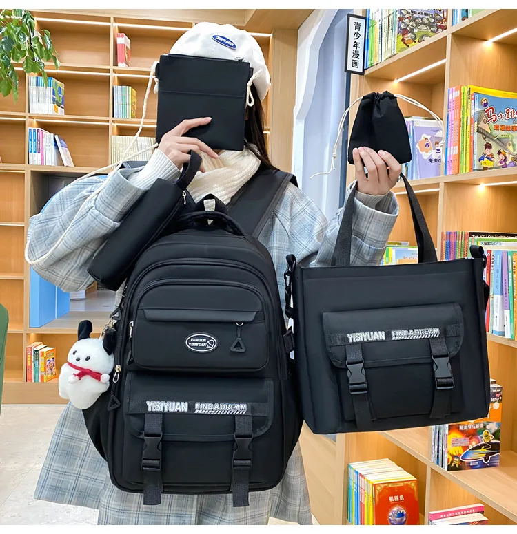 Рюкзак школьный набор 5в1 подростковый для девочки 5-11 класс сумка-шоппер/клатч/пенал Черный (28110866) - фото 2