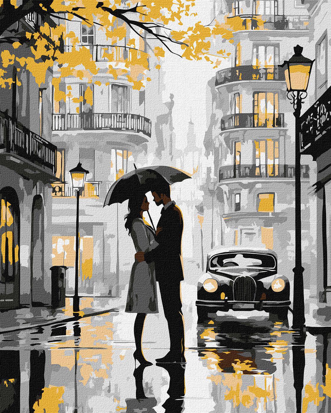 Набір для розпису по номерах Ideyka Поцілунок під дощем КНО8542 з фарбами металік 40x50 см (MTT-200424)