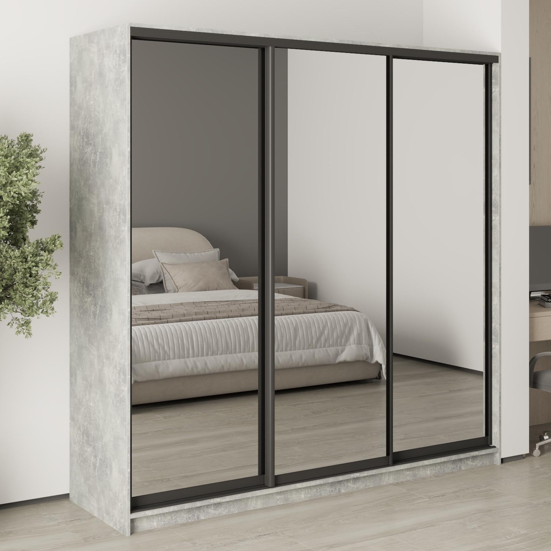 Шкаф-купе трехдверный MebelStar Стандарт BG 3 Зеркала 210x45x210 см Бетон (MBS-8487)