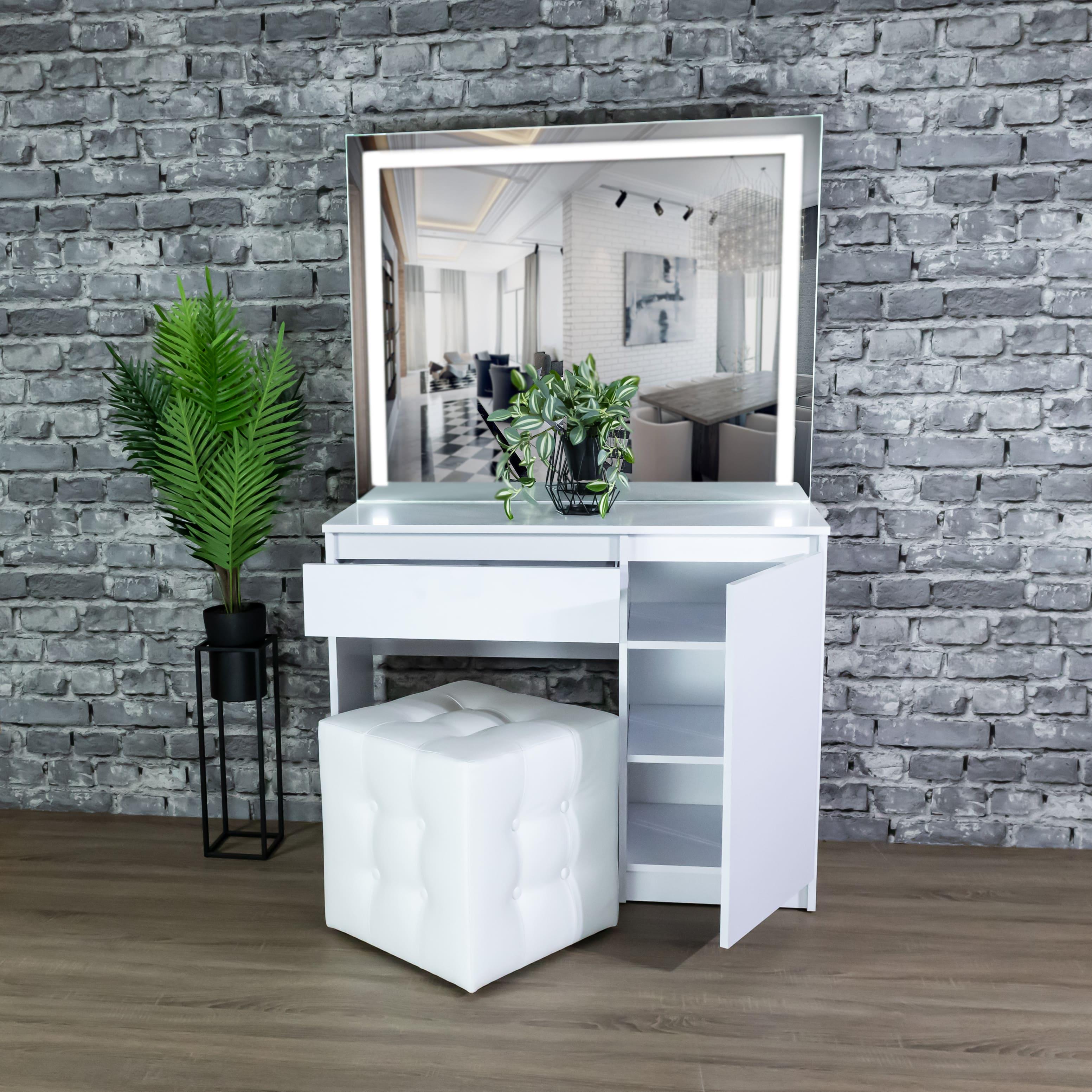 Стіл макіяжний з підсвіткою з полицями 160х100х40 см Білий (08/06) - фото 4 Стіл макіяжний з підсвіткою з полицями 160х100х40 см Білий (08/06) - фото 4