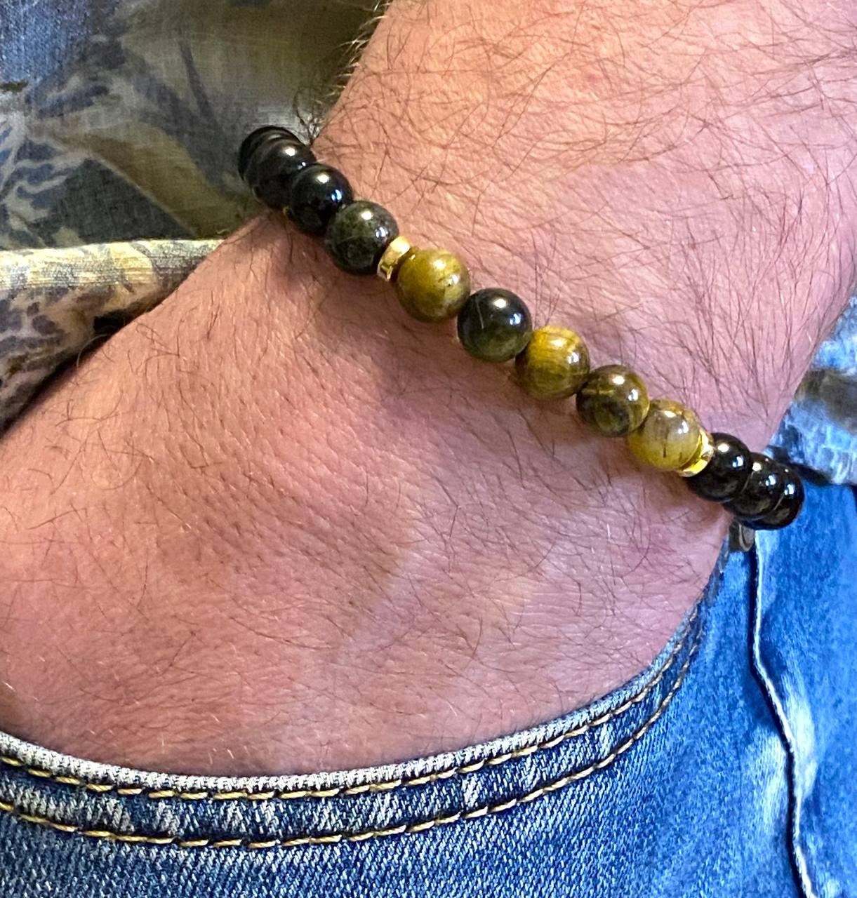 Браслет LITAURS из натурального камня d8мм обсидиан/тигровый глаз L 18-21 см (250212-1) - фото 2 Браслет LITAURS из натурального камня d8мм обсидиан/тигровый глаз L 18-21 см (250212-1) - фото 2