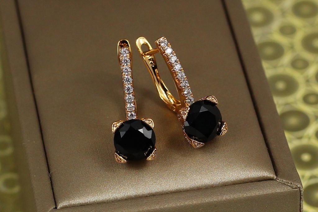 Серьги Xuping Jewelry Свет в окне с черным камнем 2,2 см Золотистый (2268260155)