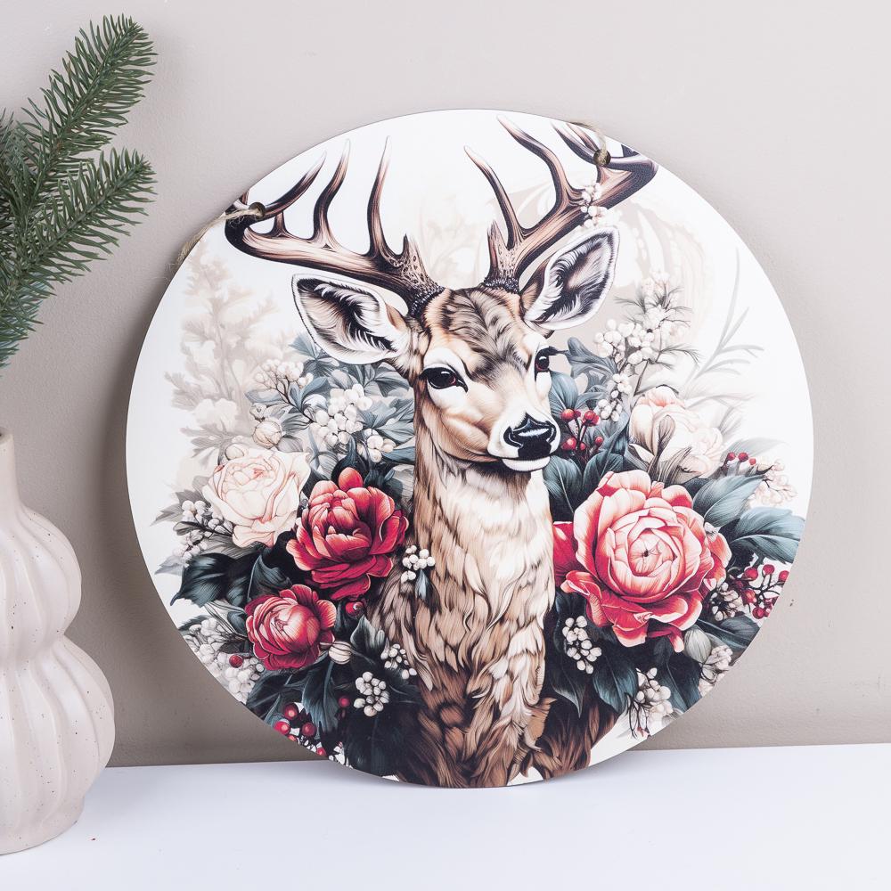 Подвеска круглая Олень в цветах 33 см (7405-9)