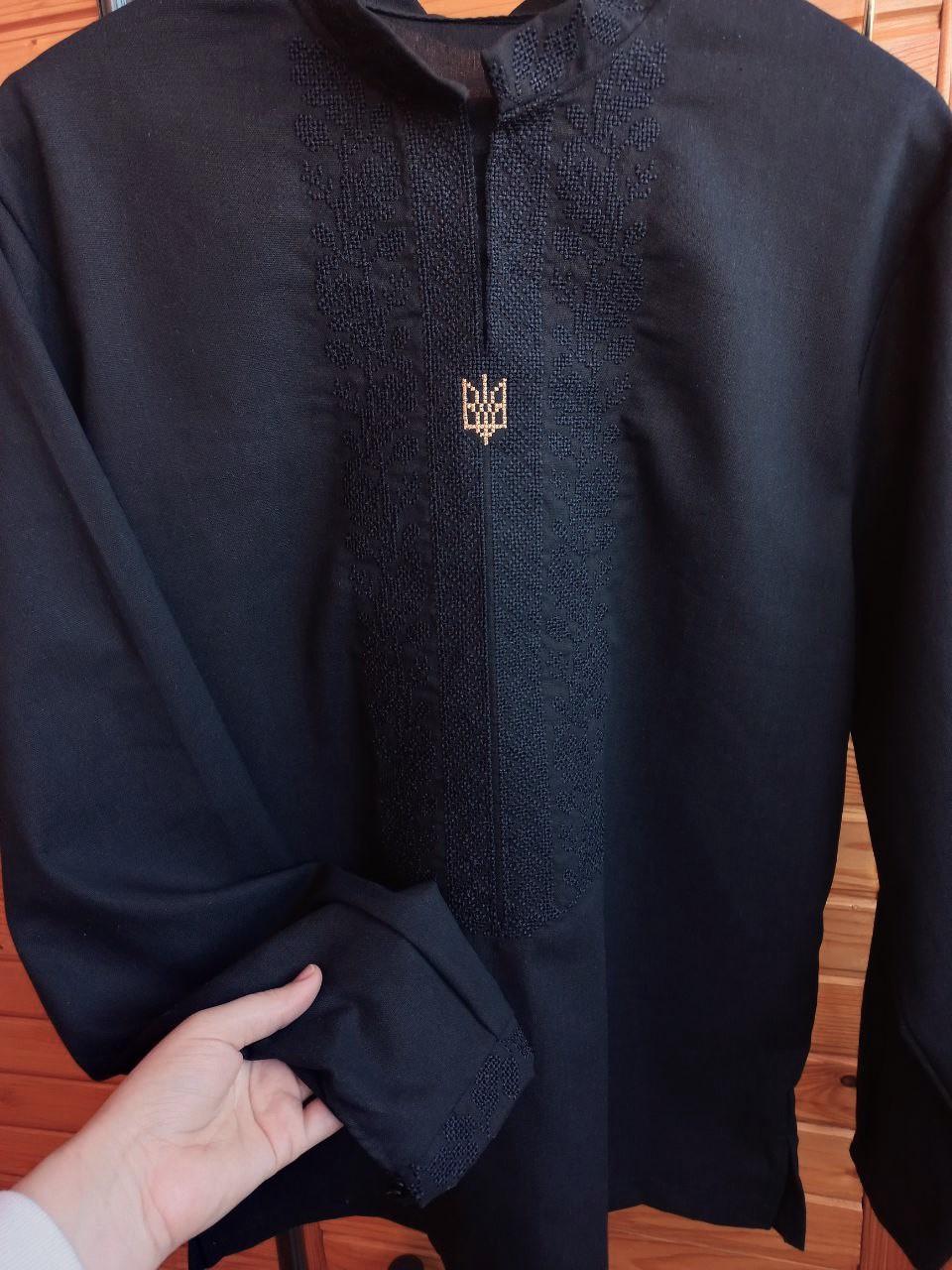 Вышиванка мужская с гербом из натурального льна 4XL Черный (1882604606) - фото 6 Вышиванка мужская с гербом из натурального льна 4XL Черный (1882604606) - фото 6