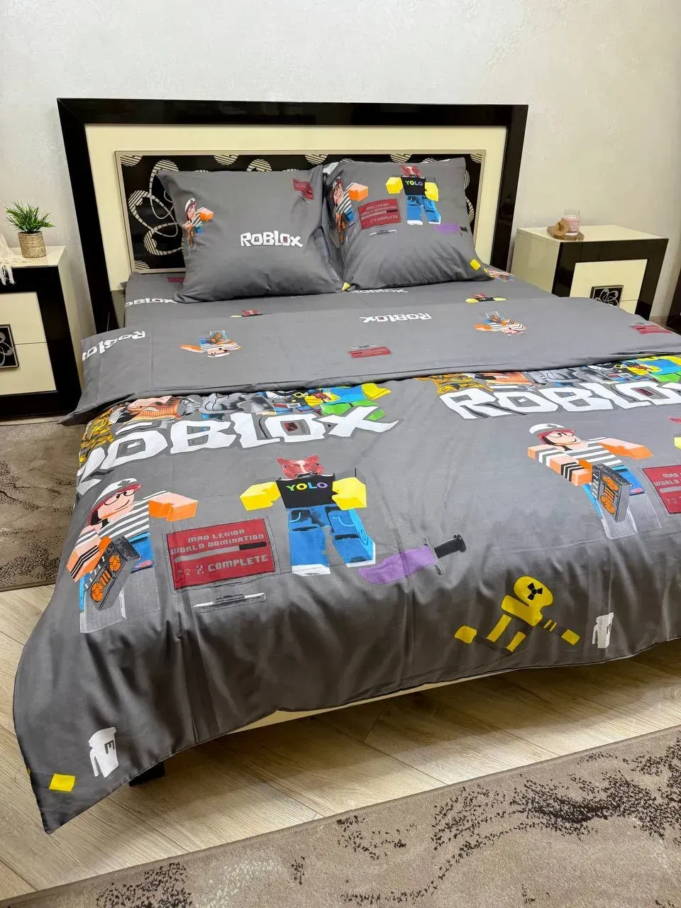 Комплект постільної білизни полуторний Роблекс бавовняний 150х220/70х70 см Сірий (27986402) Комплект постільної білизни полуторний Роблекс бавовняний 150х220/70х70 см Сірий (27986402)