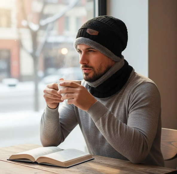 Комплект мужской шапка и снуд меховые 56-60 см Черный (29548873) - фото 4