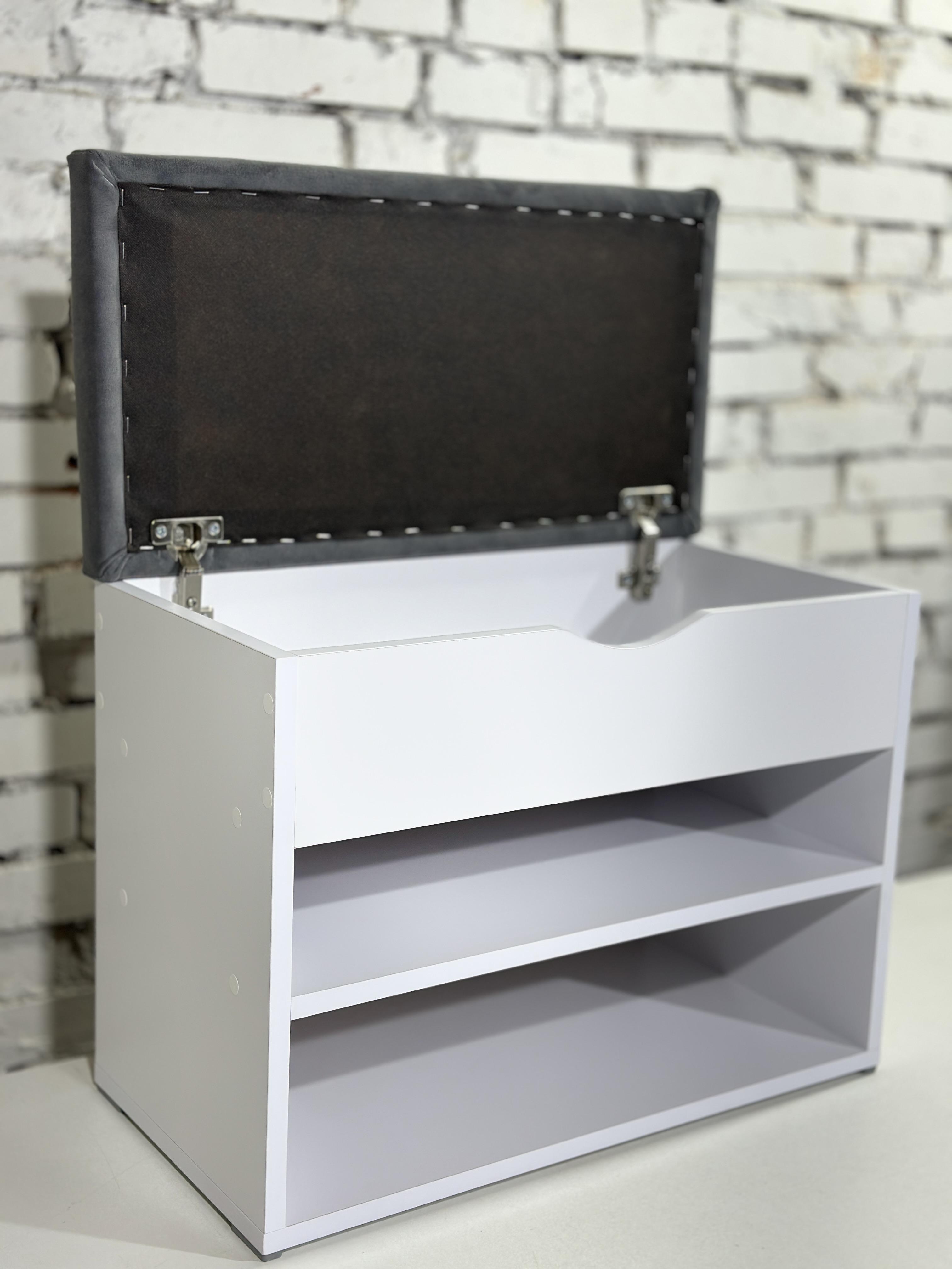 Тумба для обуви велюр 30х60х45 см Белый/Серый - фото 3