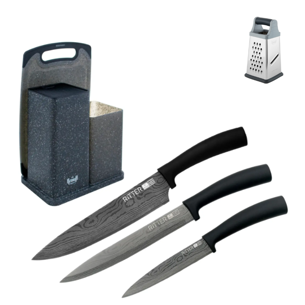 Набор ножей Krauff Ritter с подставкой для кухонных аксессуаров/доской/теркой Grat 3 шт. (28553)