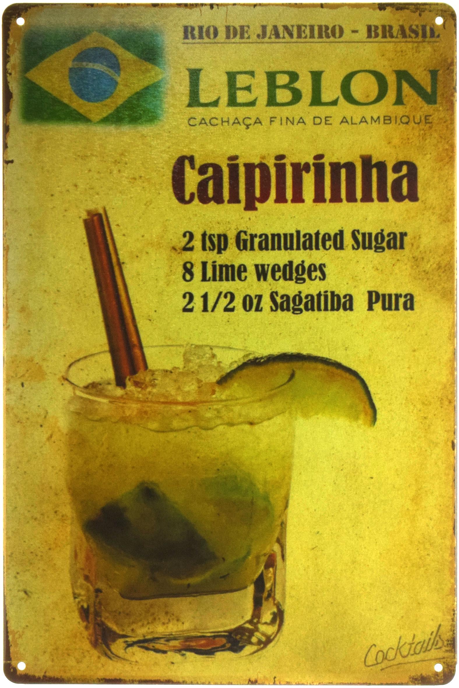 Табличка металлическая Коктейль Кайпиринья/Caipirinha Cocktail 20x30 см