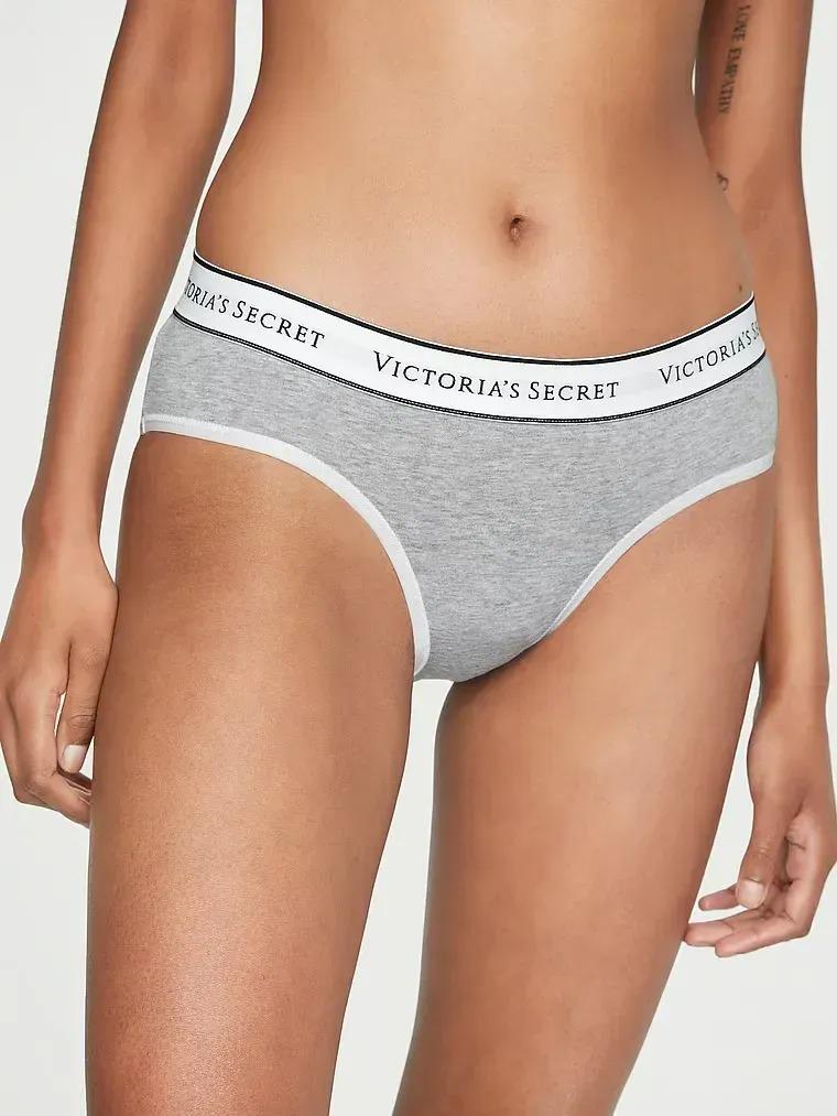 Трусики хлопковые Victoria's Secret Logo Cotton Hiphugger Panty Grey S Серый (26825324)