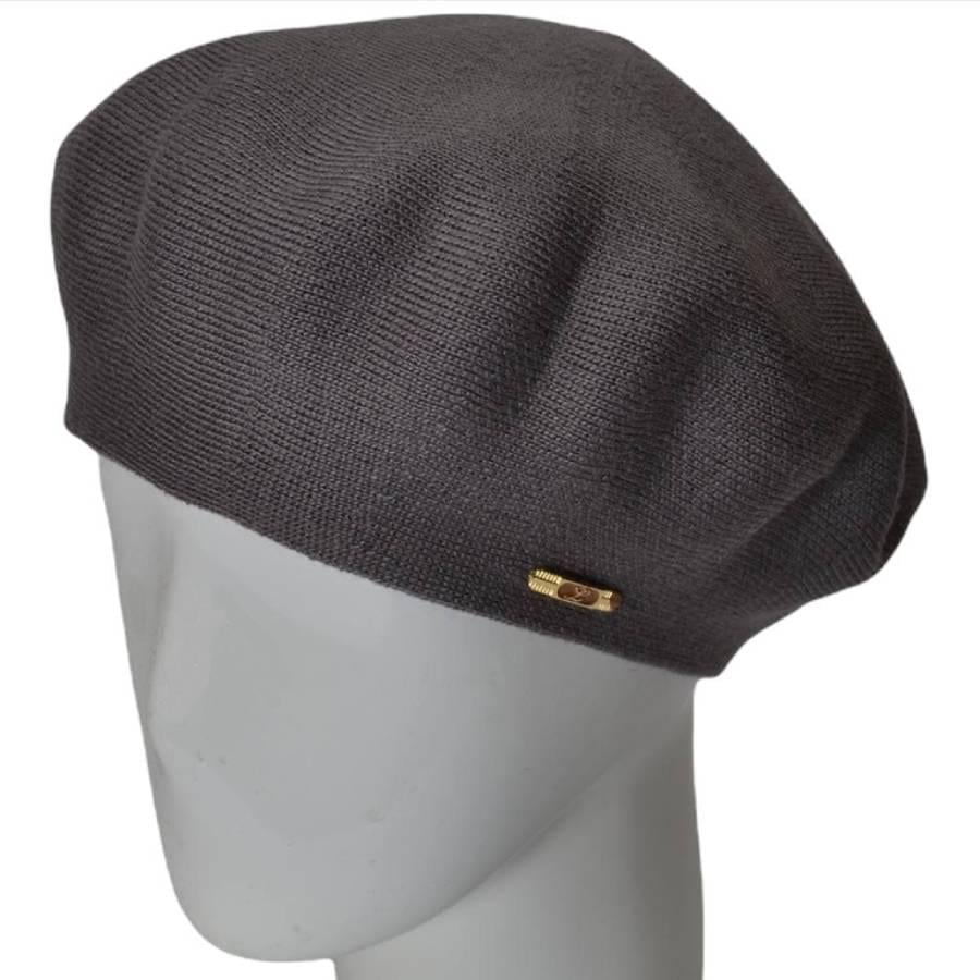 Берет женский Lirus Шанель из шерсти двойной тонкой вязки Темно-серый