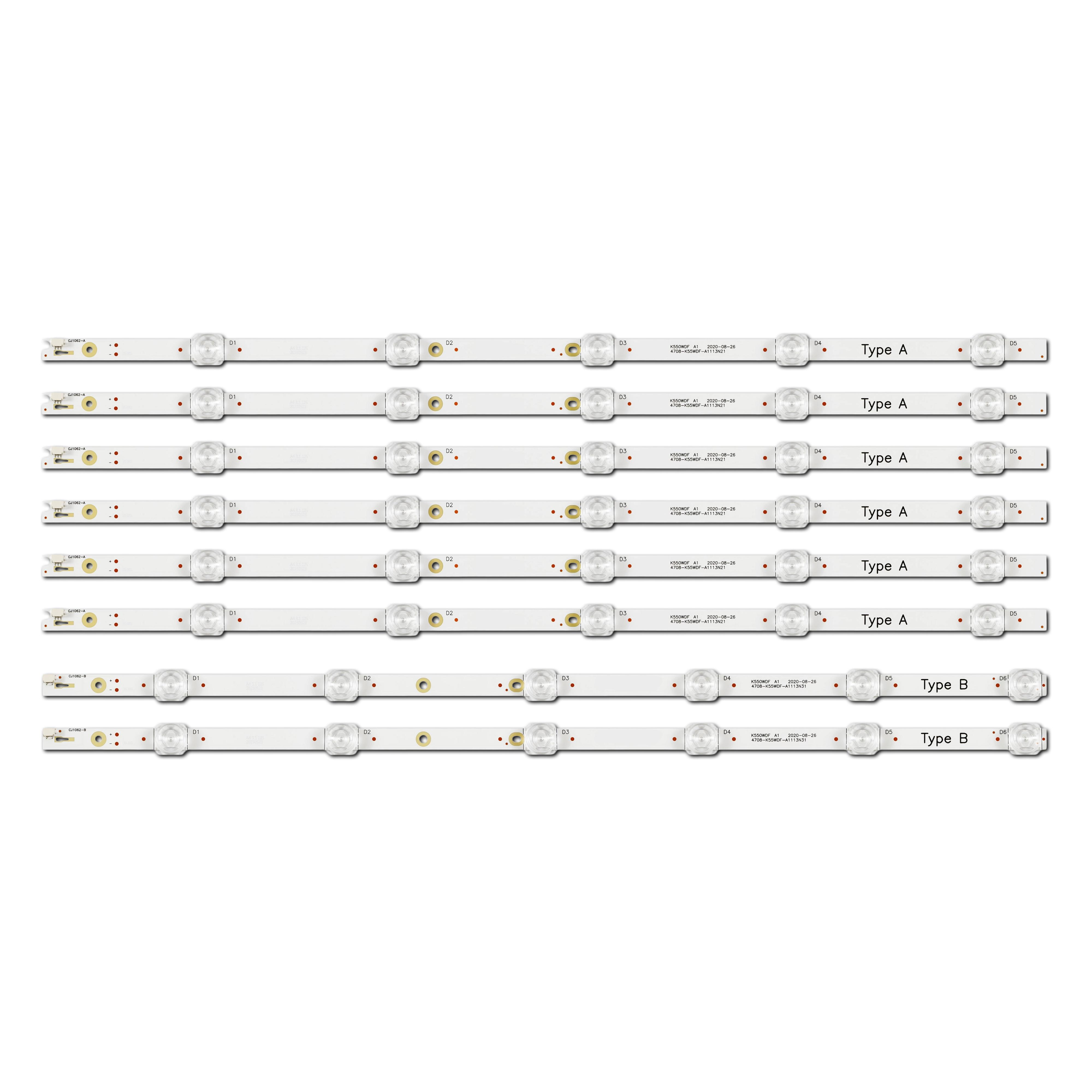 Комплект LED подсветки для TV 4708-K55WDF-A1113N21 4708-K55WDF-A1113N31 4708-K55WDF-A2117N41/N51 K550WDF A1/A2 55" 8 шт. (ART-15183)