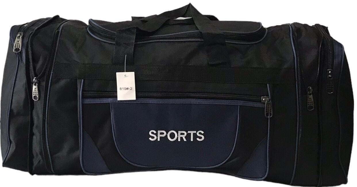 Сумка дорожная большая с длинным ремнем через плечо и регулировкой размера 819-2 80 л Черный с синим