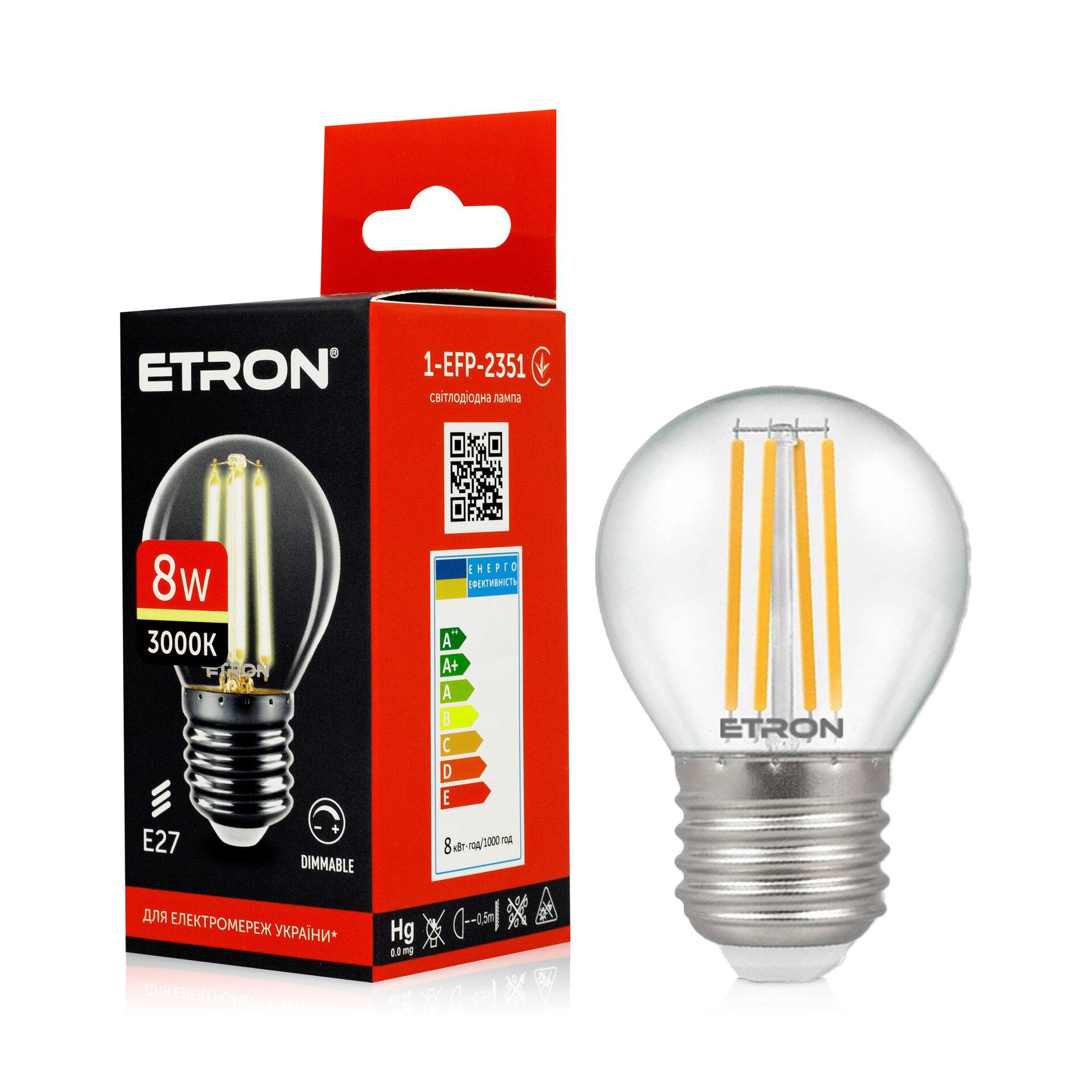Лампа филаментная ETRON 1-EFP-2351 8W 3000K G45 E27 димерная