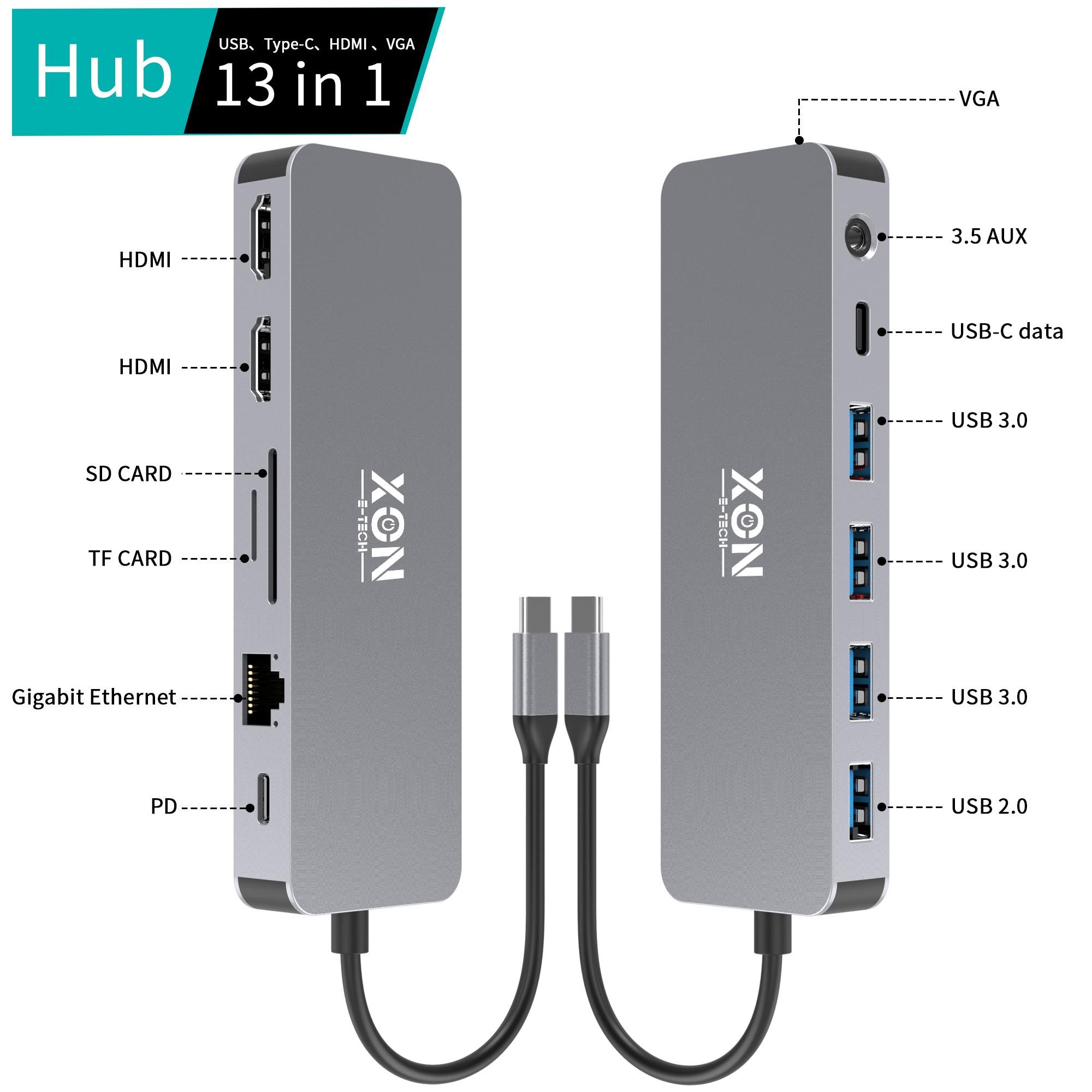 USB-хаб XON SmartHub 13в1 Сірий (XUCHP134322G 5290) - фото 4