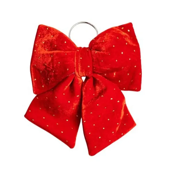Бант новорічний зі стразами оксамитовий на ялинку 25х35 см Червоний