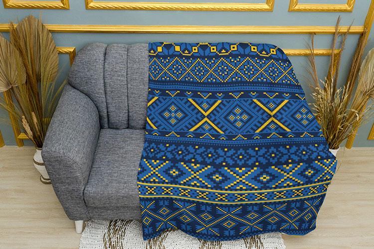 Плед PromoZP Вышиванка плюш двухслойный 135х150 см Сине-желтый (111311-2)