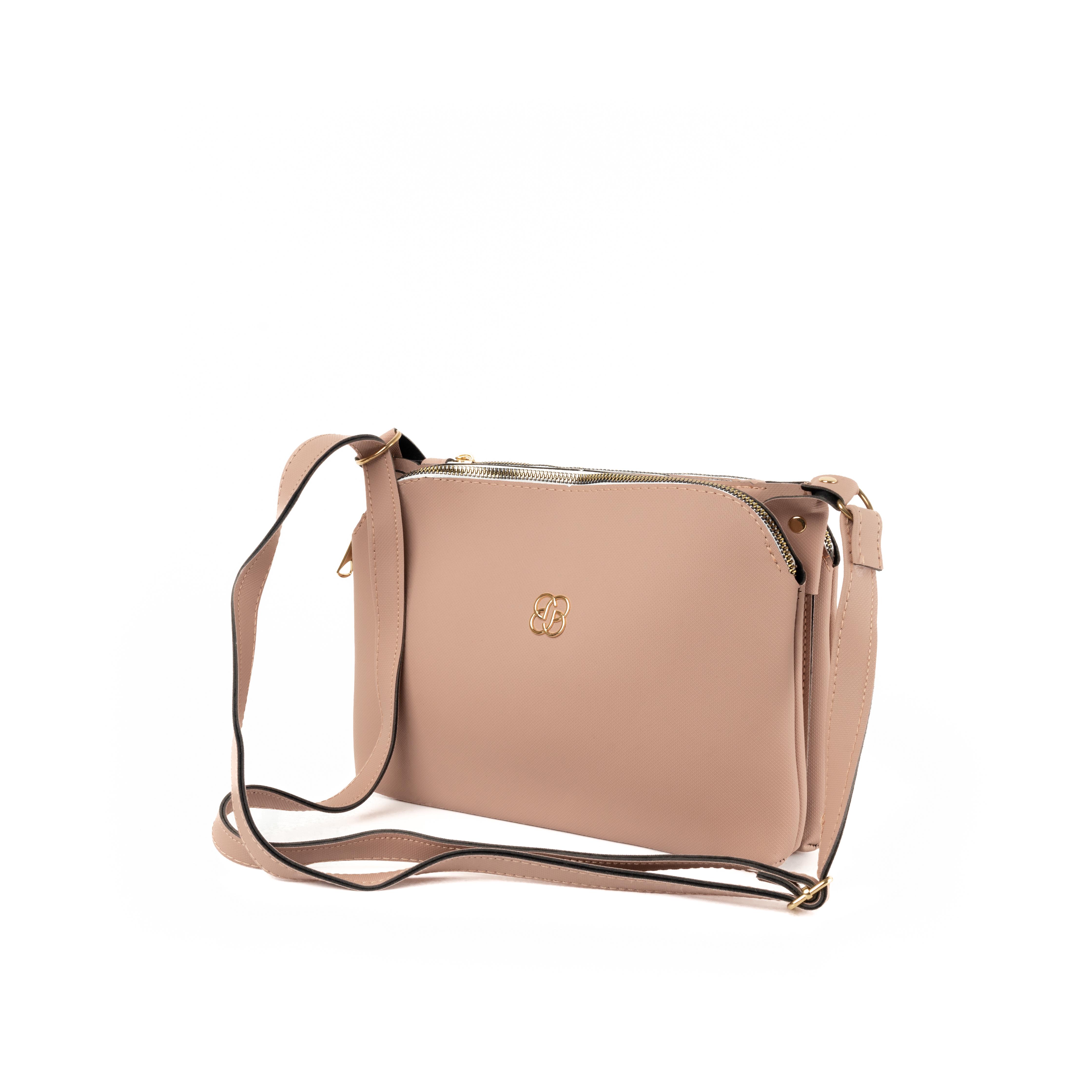 Сумка женская на молнии через плечо с регулируемым ремешком Пудровый