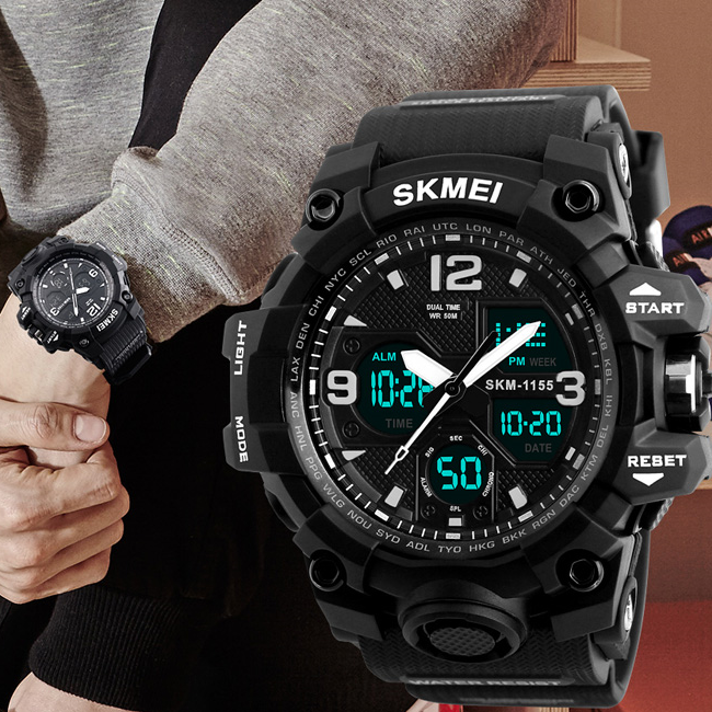 Наручний годинник чоловічий Skmei військовий з підсвічуванням водонепроникний протиударний Чорний (1155) - фото 7