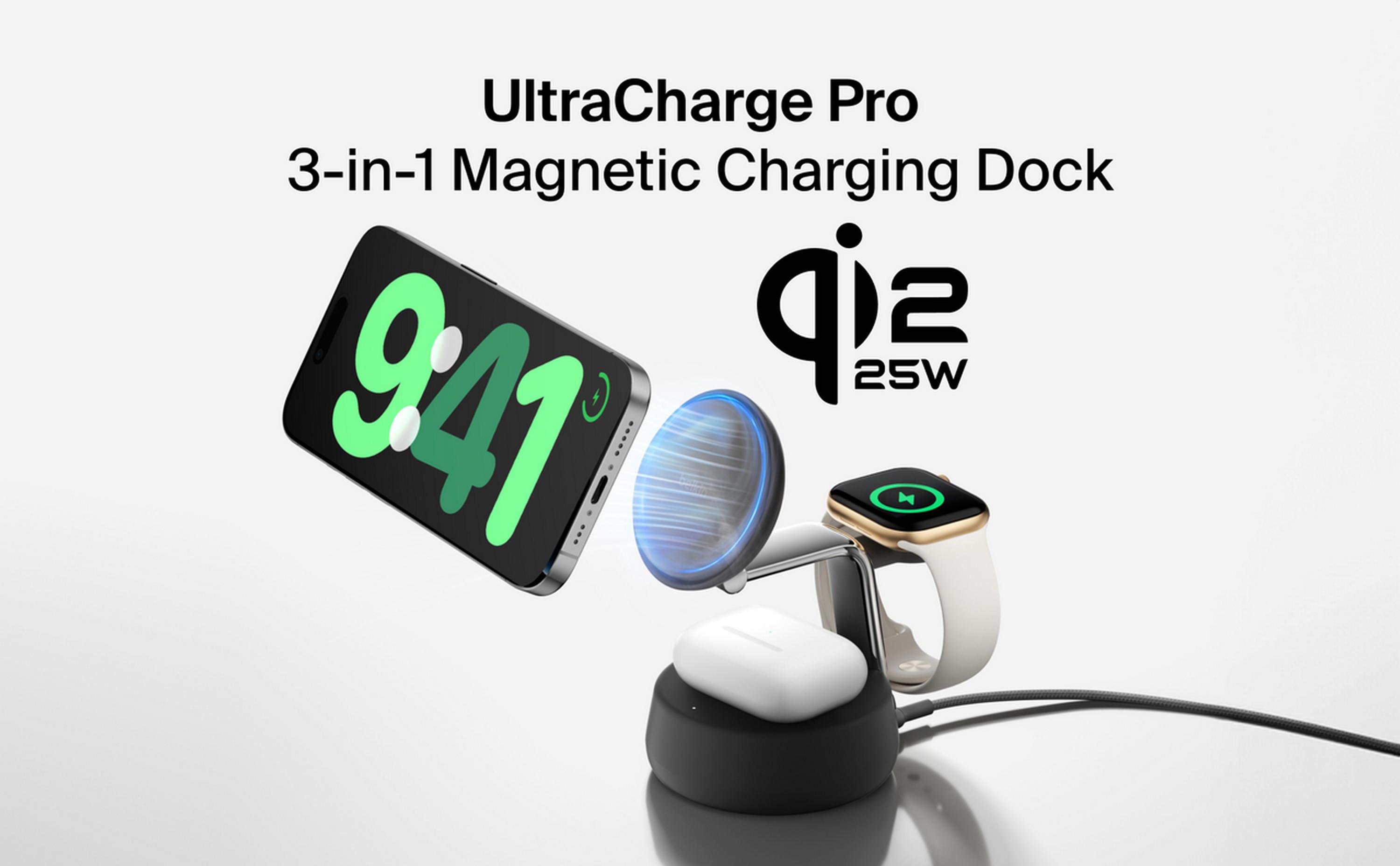 Зарядное устройство беспроводное Belkin UltraCharge Pro 3в1 Magnetic Charging Dock 25 Вт Charcoal (WIZ04 30492584) - фото 9