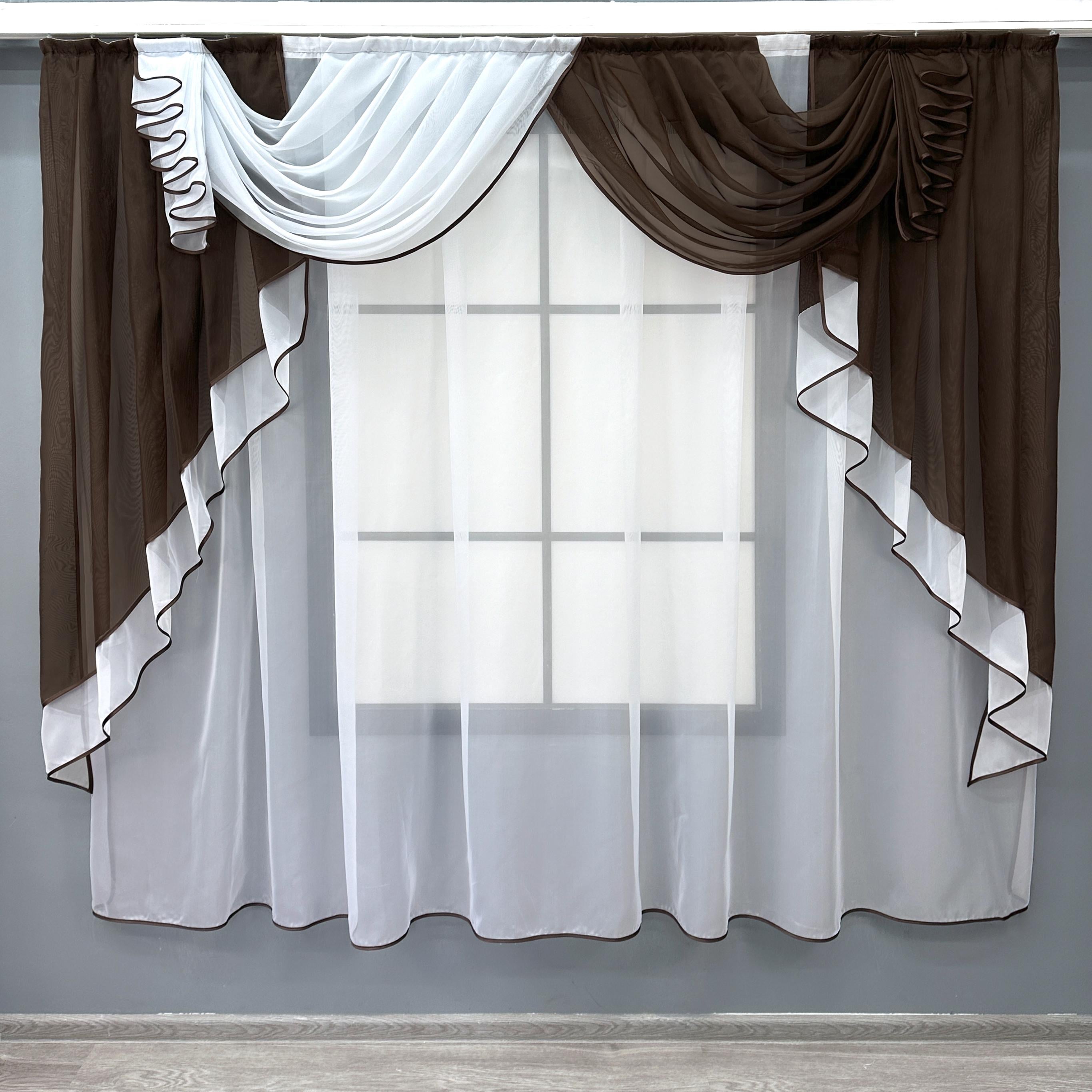 Ламбрекен кухонный VR-Textil № 093к с тюлью 200х170 см Венге/Белый (52-1176)