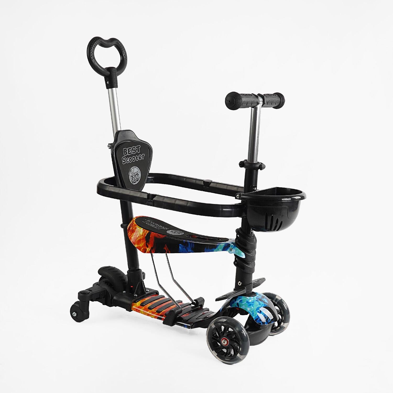 Самокат трехколесный Best Scooter 5в1 с дополнительными колесами и защитным бампером Черный (LS-71100)