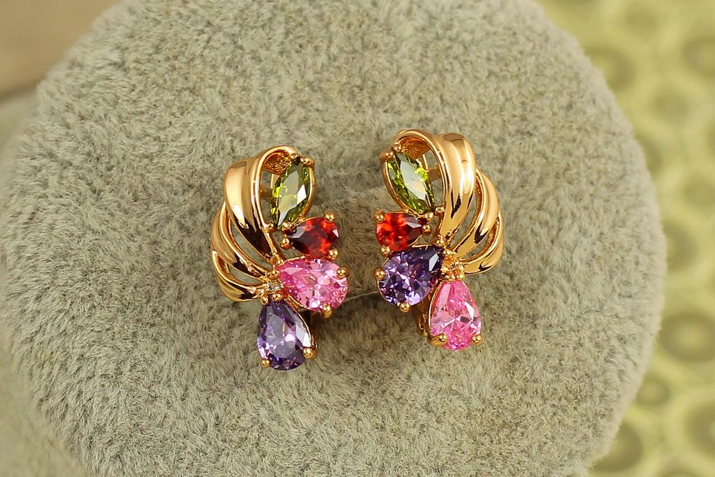 Серьги Xuping Jewelry Корзинка с темными цветными камнями 1,7 см Золотистый (29471792)