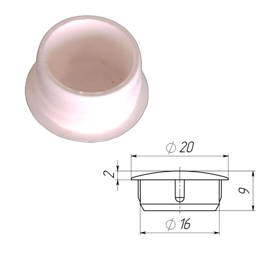 Заглушка мебельная для отверстий круглая плоская D 16 шляпка 20 мм 1 шт. Белый (1831589823/К0377) - фото 3