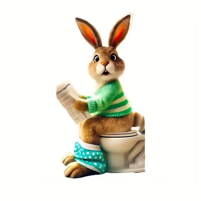 Наклейка Кролик на унитазе с газетой 2D для ванной комнаты/туалета Разноцветный (3000003724)