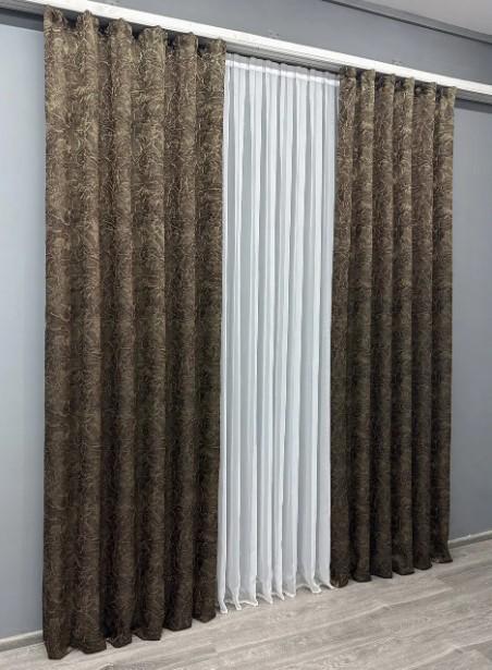 Комплект штор Fantasy жаккард 1,5х2,9 м 2 шт. Шоколадный/Бежевый (1630ш) - фото 2 Комплект штор Fantasy жаккард 1,5х2,9 м 2 шт. Шоколадный/Бежевый (1630ш) - фото 2