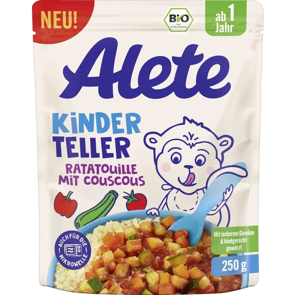 Детское пюре Alete Kinderteller Рататуй с кускусом с 1 года органическое без соли 250 г (33695005)