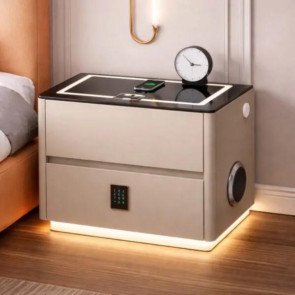 Приліжкова тумба QYJXF02 з бездротовою зарядкою кодовим замком і підсвічуванням 47х39х48 см Білий (33731070)