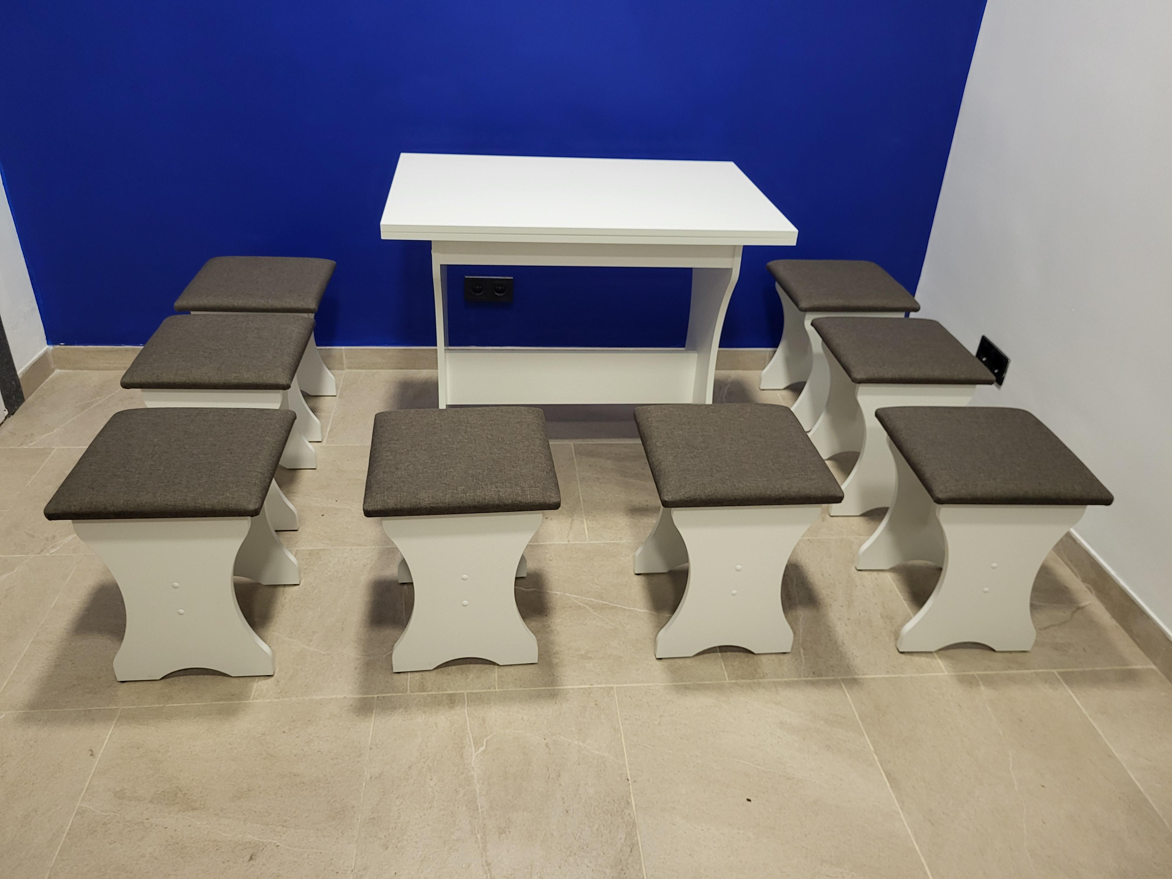 Стол раскладной и 8 табуретов Семейный Белый/Дорандо (S8T-B-D)