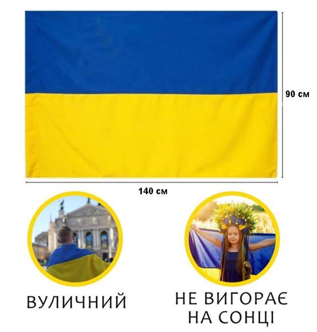 Флаг Украины уличный габардин с отверстием для флагштока 140х90 см Сине-желтый (28796399) - фото 2