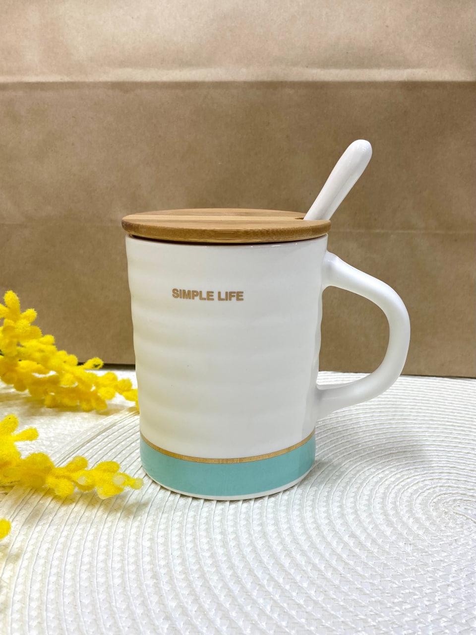 Чашка-заварник керамическая 380 мл/ложка Simple life Бирюзовый