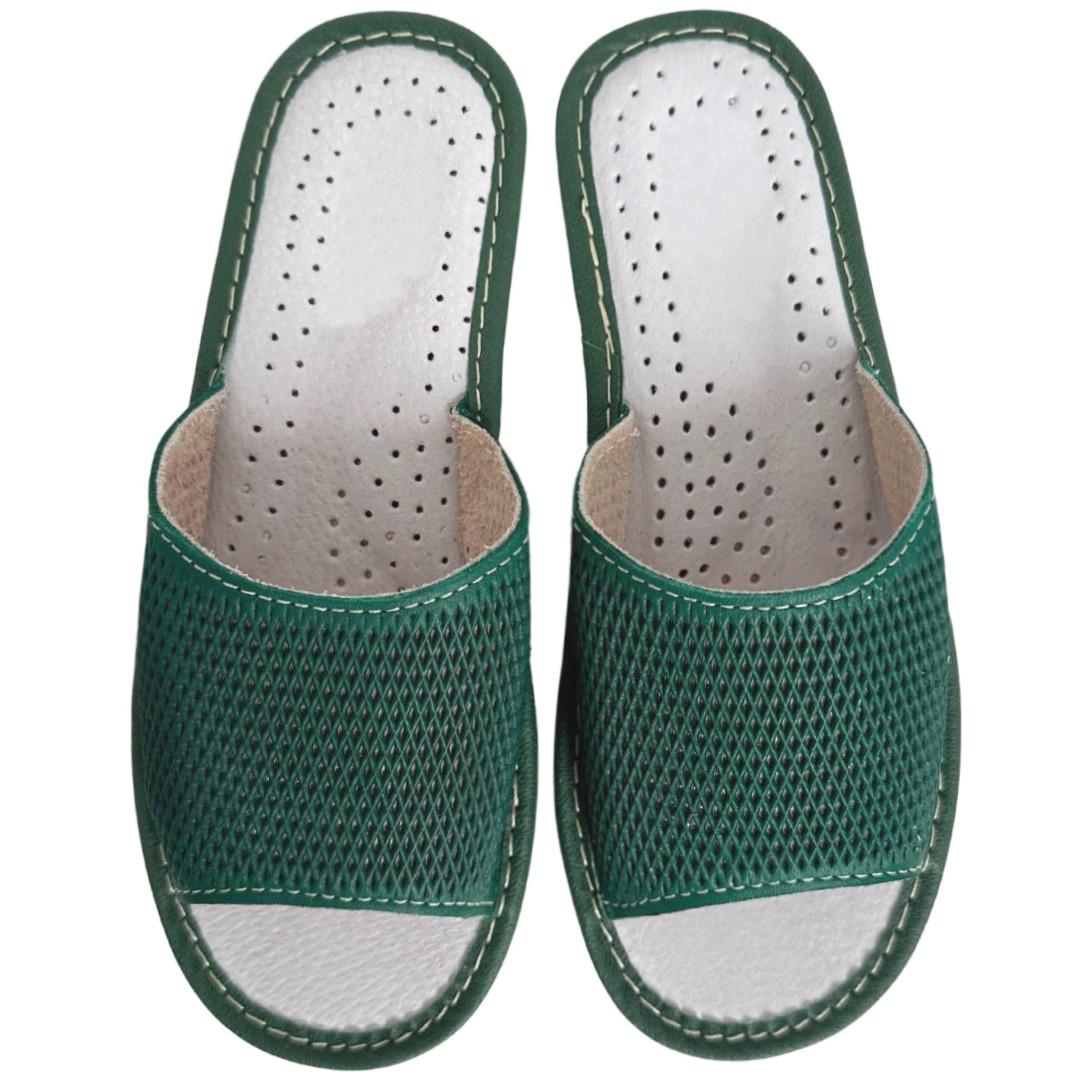 Жіночі тапочки з натуральної шкіри р. 36 Зелений (2632630697)