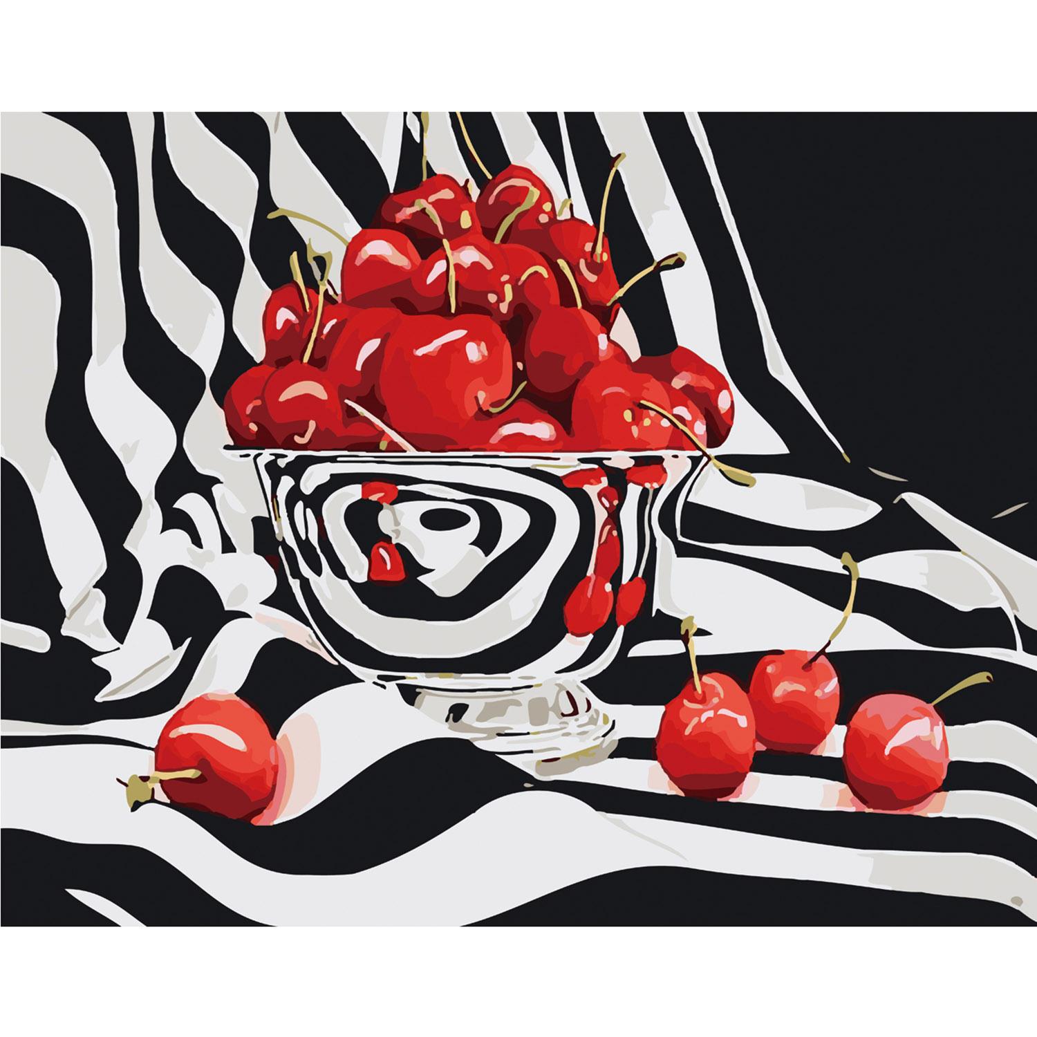 Картина по номерам Strateg Вишня на черно-белом фоне 40х50 см (SY6159)