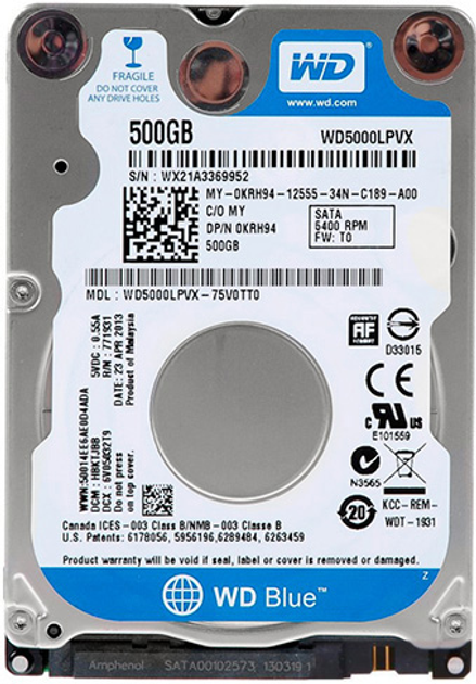 Жорсткий диск HDD 2,5" SATA 500 Gb WD 8 Mb 5400rpm (WD5000LPVX_)